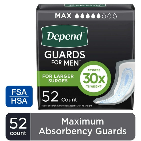 Depend Guards Incontinence Pads for Men, Maximum Absorbency, 52 Count