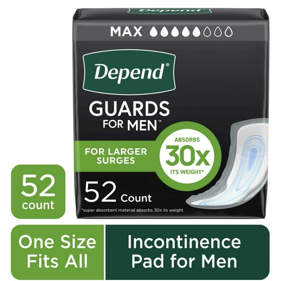 Depend Guards Incontinence Pads for Men, Maximum Absorbency, 52 Count