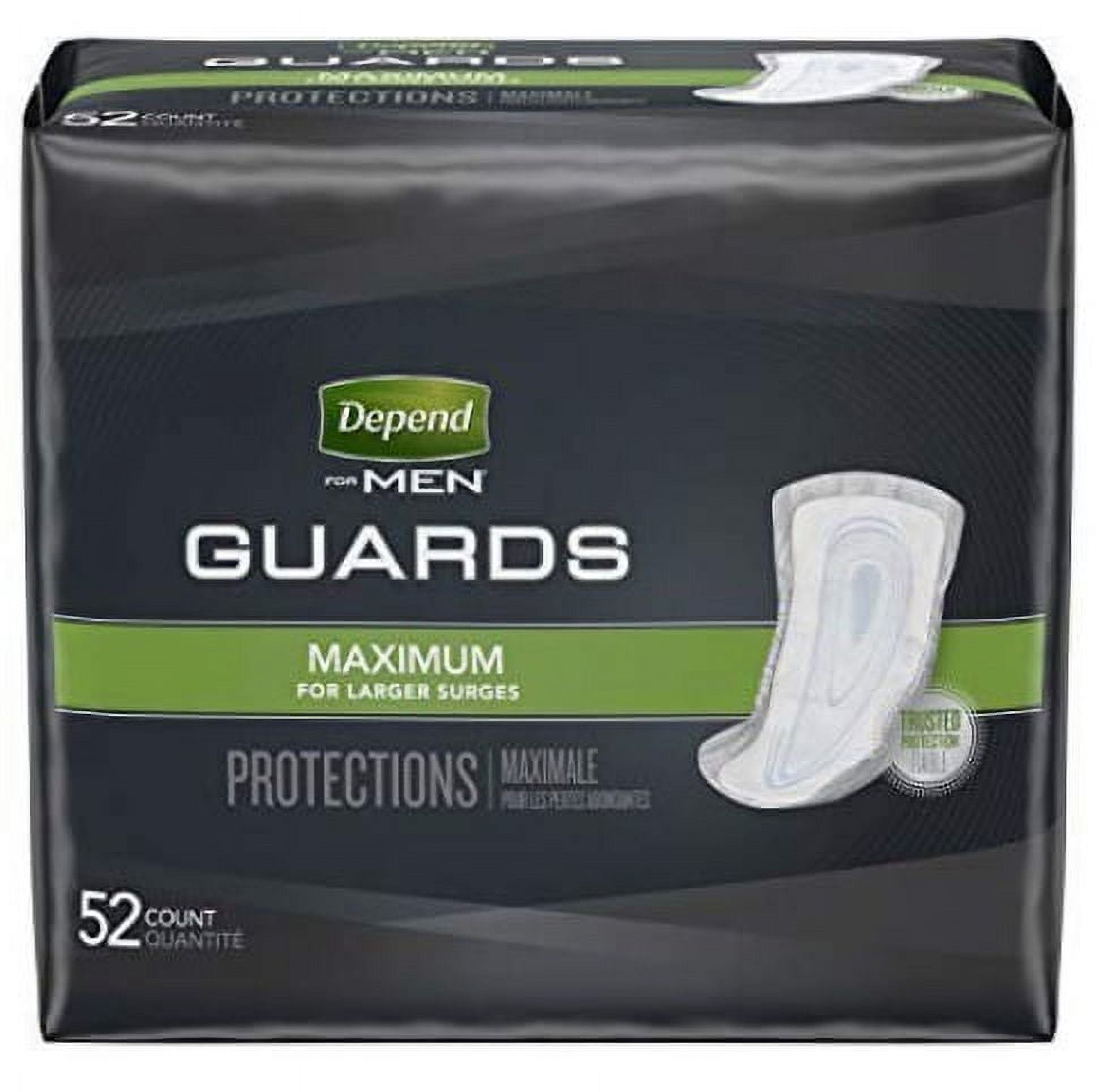 Depend Incontinence Guards for Men, Maximum Absorbency, 2 Packs of 52, 104 Total Count (Packaging May Vary)