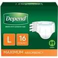 thumbnail image 1 of Depend Incontinence Protection with Tabs, Maximum Absorbency, Large, 16 Count  (Pack of 4 | Total 48 Count), 1 of 4