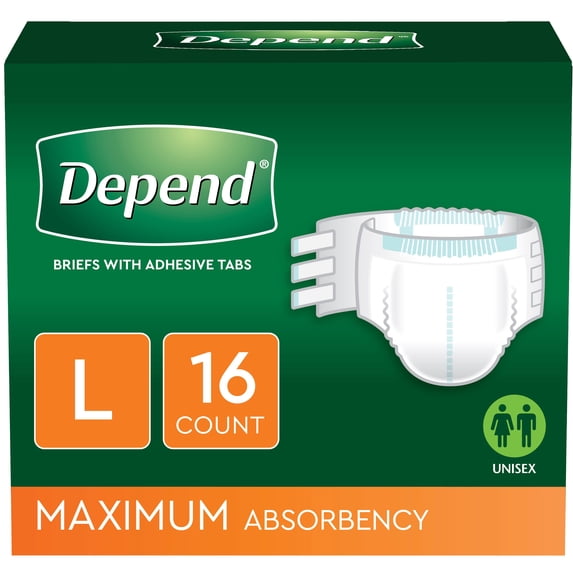 Depend Incontinence Protection with Tabs, Maximum Absorbency, Large, 16 Count (Pack of 4 | Total 48 Count)