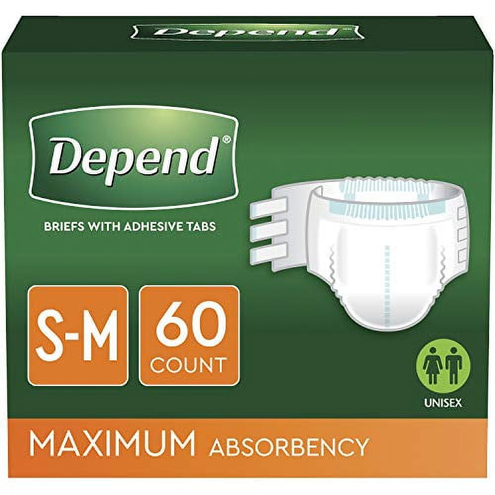 Depend Incontinence Protection with Tabs, Maximum Absorbency, S/M, 60 Count (3 Packs of 20)