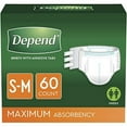 thumbnail image 1 of Depend Incontinence Protection with Tabs, Maximum Absorbency, S/M, 60 Count (3 Packs of 20) (Packaging May Vary), 1 of 5
