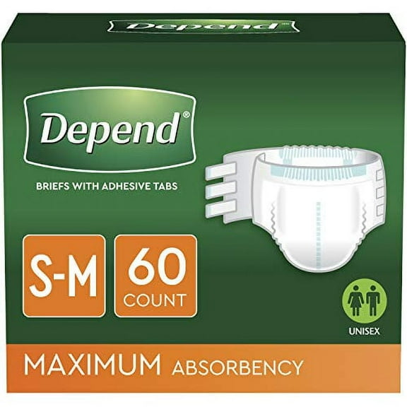 Depend Incontinence Protection with Tabs, Maximum Absorbency, S/M, 60 Count (3 Packs of 20) (Packaging May Vary)