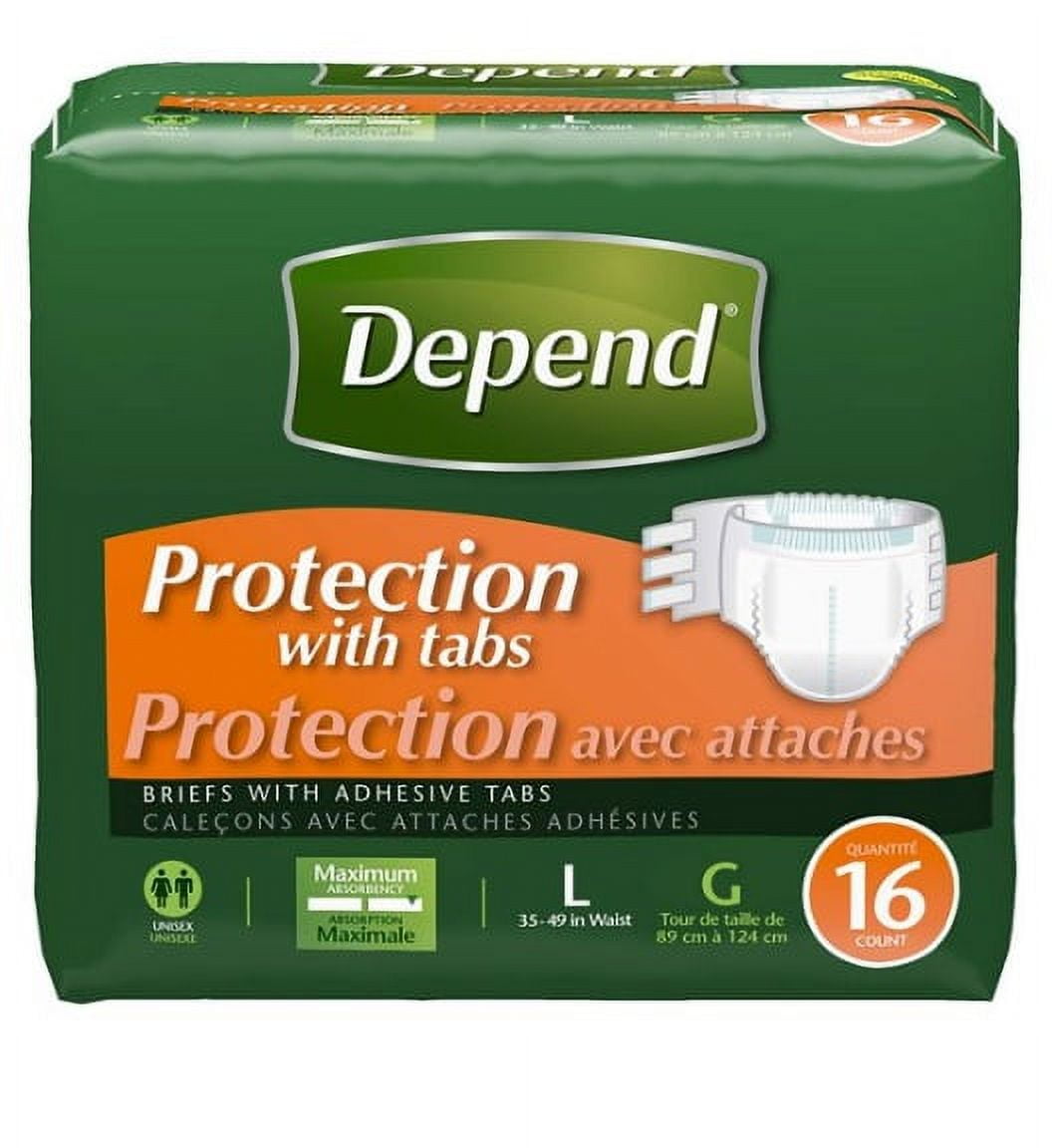 Depend Maximum Protection Incontinent Brief, White, Large, 16 Ct
