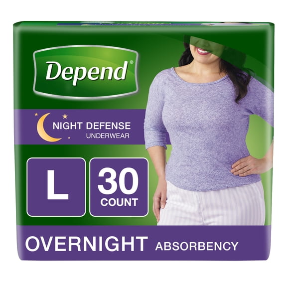 Depend Night Defense Women's Overnight Adult Incontinence Underwear, L, Light Pink, 30 Count