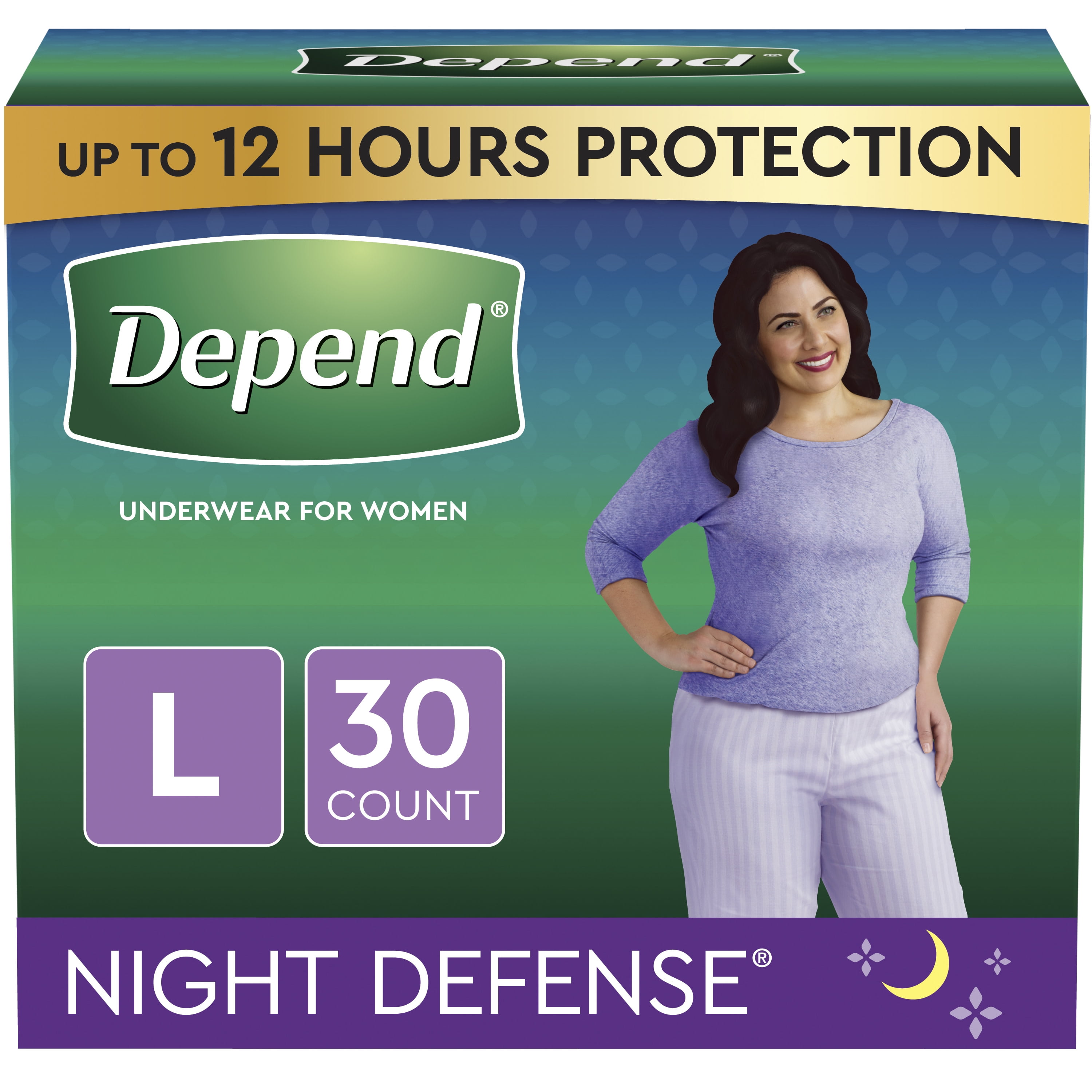 Depend Night Defense Women's Overnight Adult Incontinence Underwear, L, Light Pink, 30 Count