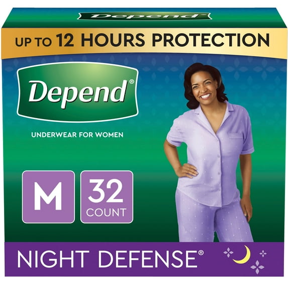 Depend Night Defense Women's Overnight Adult Incontinence Underwear, M, Light Pink, 32 Count