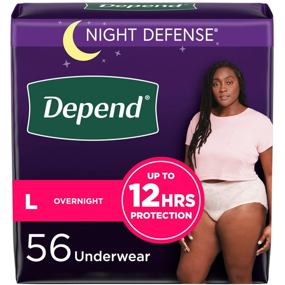 Depend Night Defense Adult Incontinence & Postpartum Bladder Leak Underwear for Women, Disposable, Overnight, Large, Blush, 56 Count (4 Packs of 14), Packaging May Vary