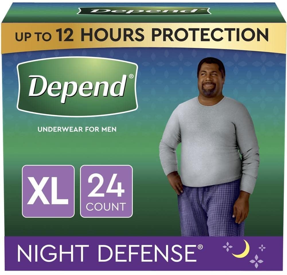 Depend Night Defense Adult Incontinence Underwear for Men, Overnight, Disposable, Extra-Large, 24 Count (2 Packs of 12) (Packaging May Vary)