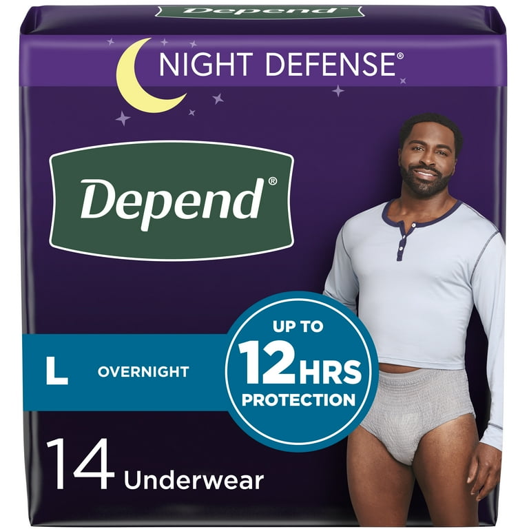 Depend Night Defense Adult Incontinence Underwear for Men, Overnight, L,  Grey, 14Ct 