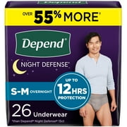 Depend Night Defense Adult Incontinence Underwear for Men, Overnight, S/M, Grey, 26 Count