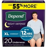 Depend Night Defense Adult Incontinence Underwear for Men, Overnight, XL, Grey, 20 Count