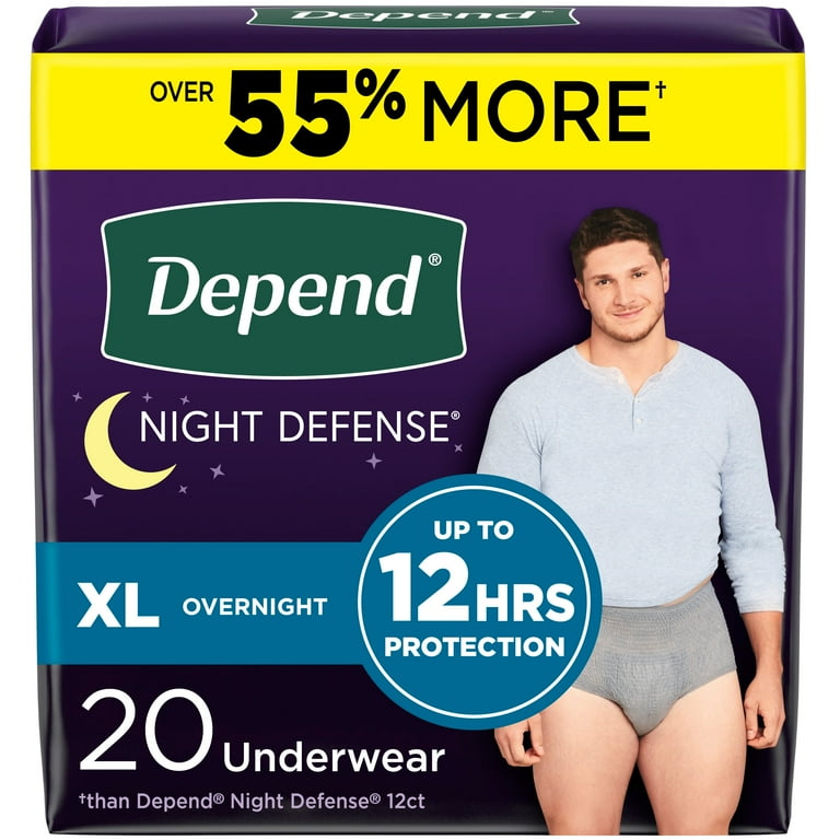 Depend Night Defense Adult Incontinence Underwear for Men, Overnight, XL,  Grey, 20 Ct 