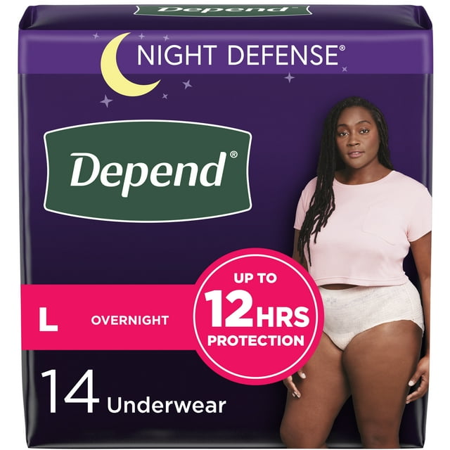 Depend Night Defense Adult Incontinence Underwear for Women, Overnight, L, Blush, 14Ct