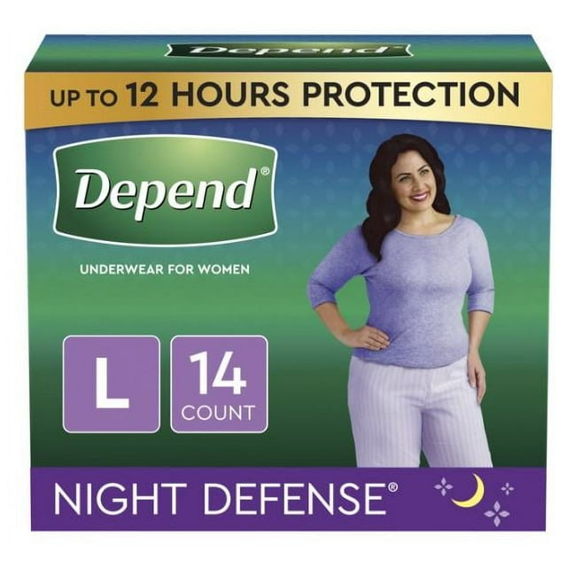 Depend Night Defense Incontinence Diapers for Women, Overnight, Large