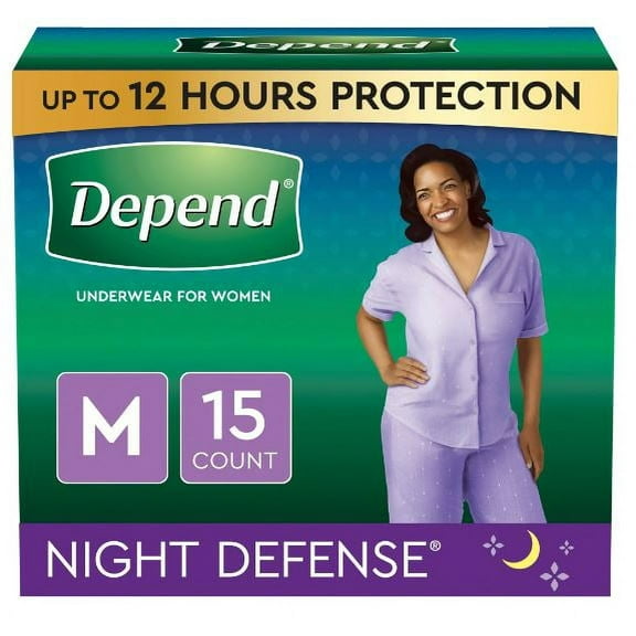 Depend Night Defense Adult Incontinence Underwear for Women, Overnight, Medium, Light Pink, 15 Count