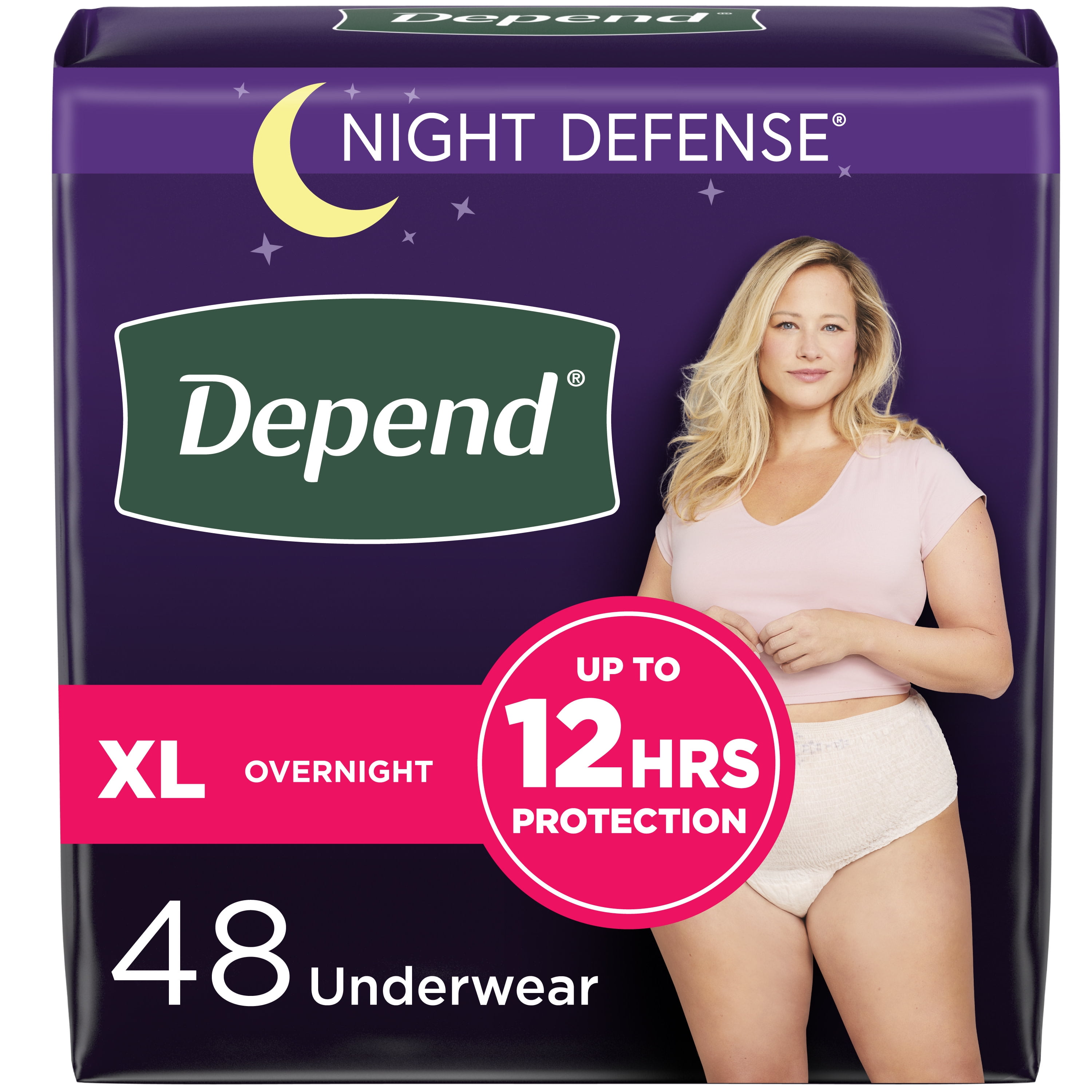 Depend Night Defense Adult Incontinence Underwear for Women, Overnight, XL,  Blush, 12Ct 