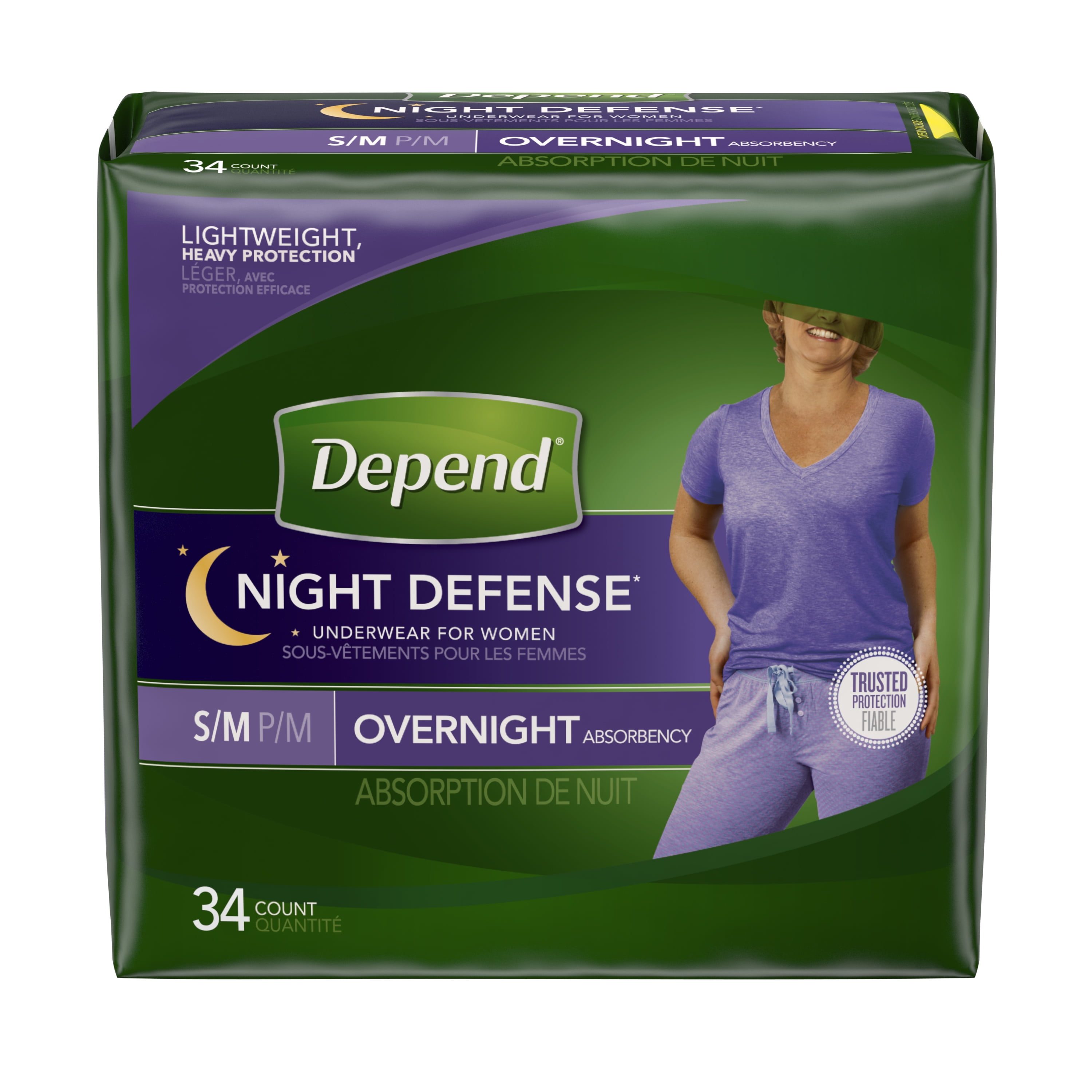 Depend Night Defense Incontinence Overnight Underwear for Women, S/M  (Choose your count)
