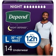 Depend Night Defense Incontinence Underwear for Men, Adult Diapers, L, 14 Count