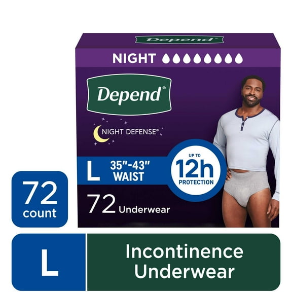 Depend Night Defense Incontinence Underwear for Men, Adult Diapers, L, 72 Count