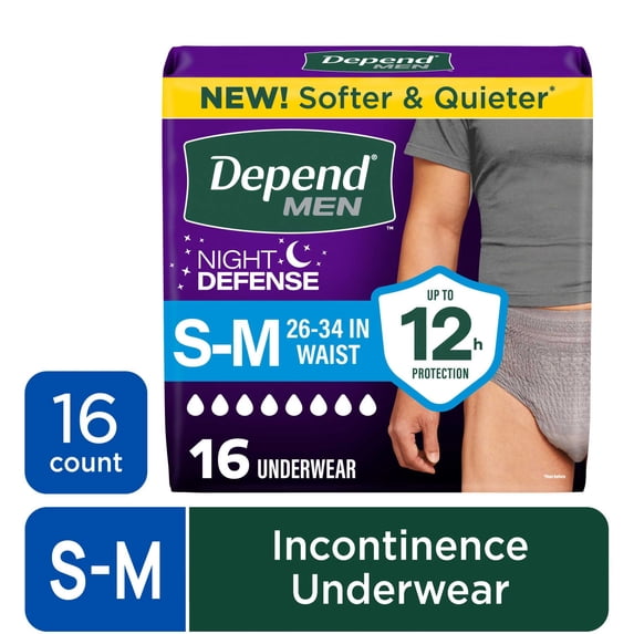 Depend Night Defense Incontinence Underwear for Men, Adult Diapers, S/M, 16 Count