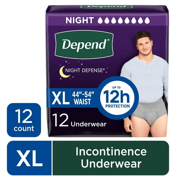 Depend Night Defense Incontinence Underwear for Men, Adult Diapers, XL, 12 Count