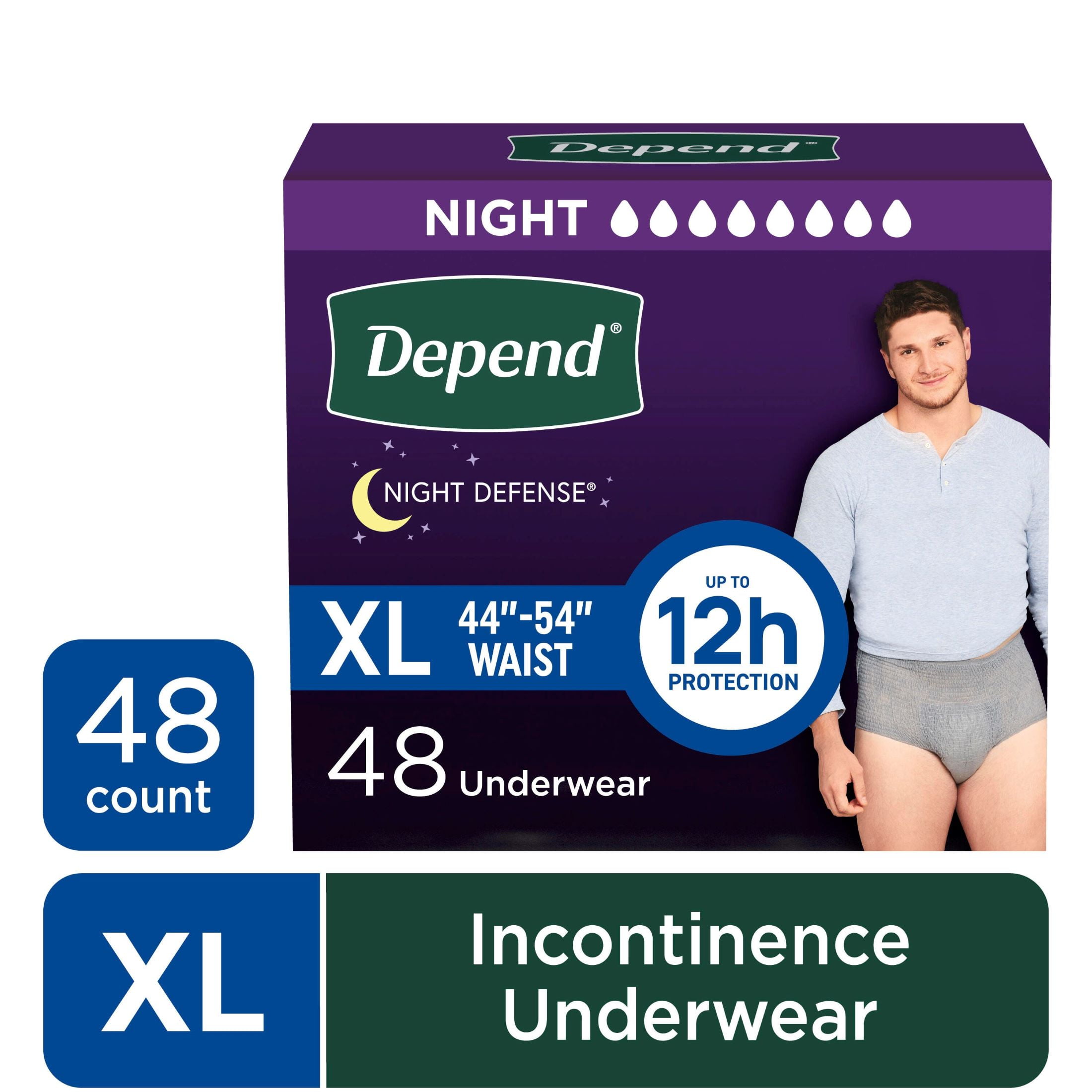 Depend Night Defense Incontinence Underwear for Men, Adult Diapers, XL, 48 Count