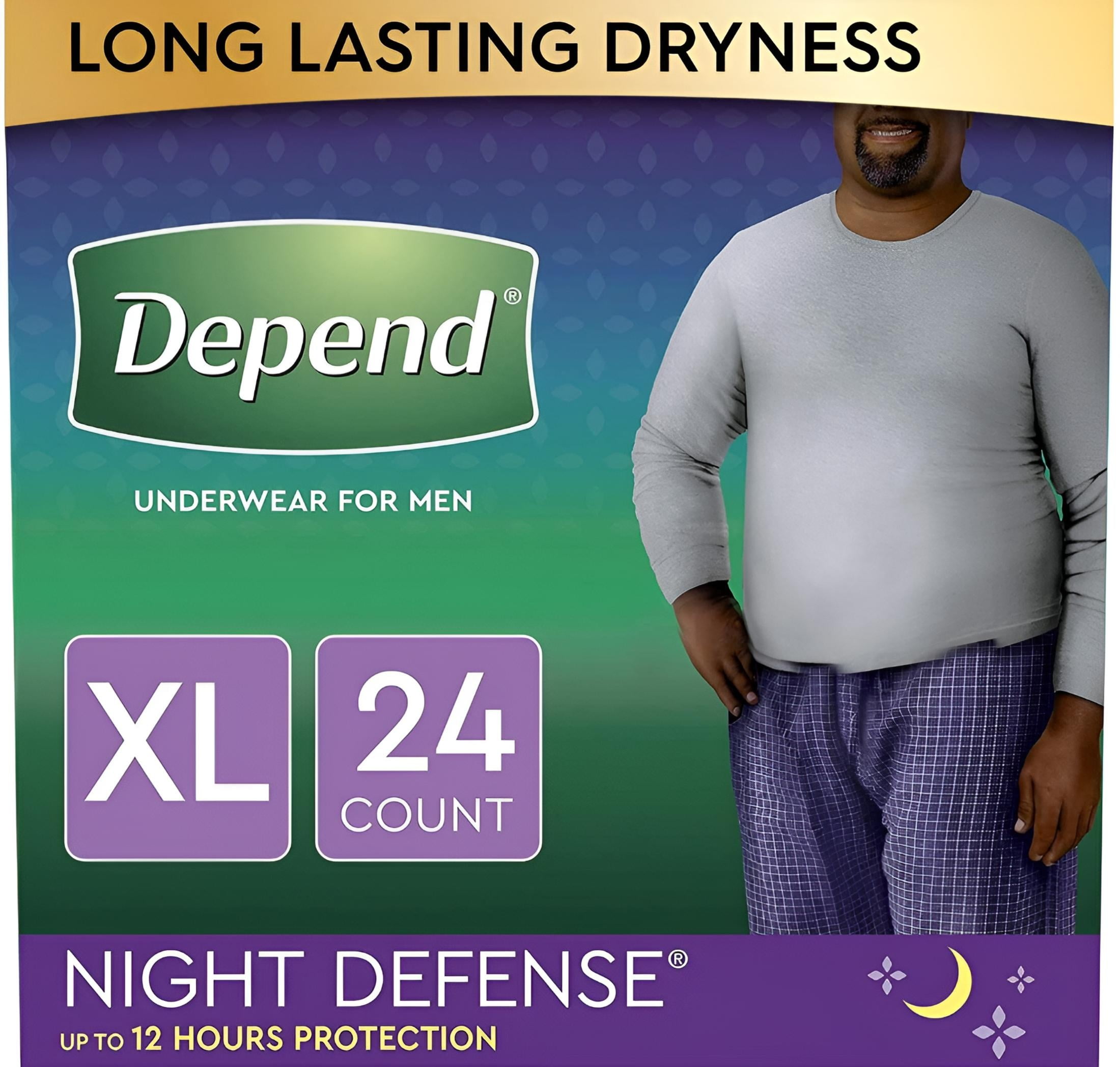 Depend Night Defense Incontinence Underwear for Men, Overnight, Disposable, Extra-Large, 12 Count (Pack of 2) (Packaging May Vary)