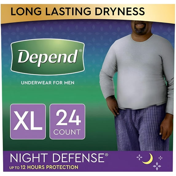 Depend Night Defense Incontinence Underwear for Men, Overnight, Disposable, Extra-Large, 24 Count (2 Packs of 12) (Packaging May Vary)
