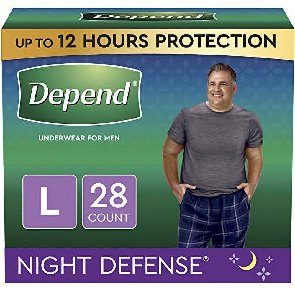 Depend Night Defense Incontinence Underwear for Men, Overnight, Disposable, Large, 28 Count (2 Packs of 14) (Packaging May Vary)