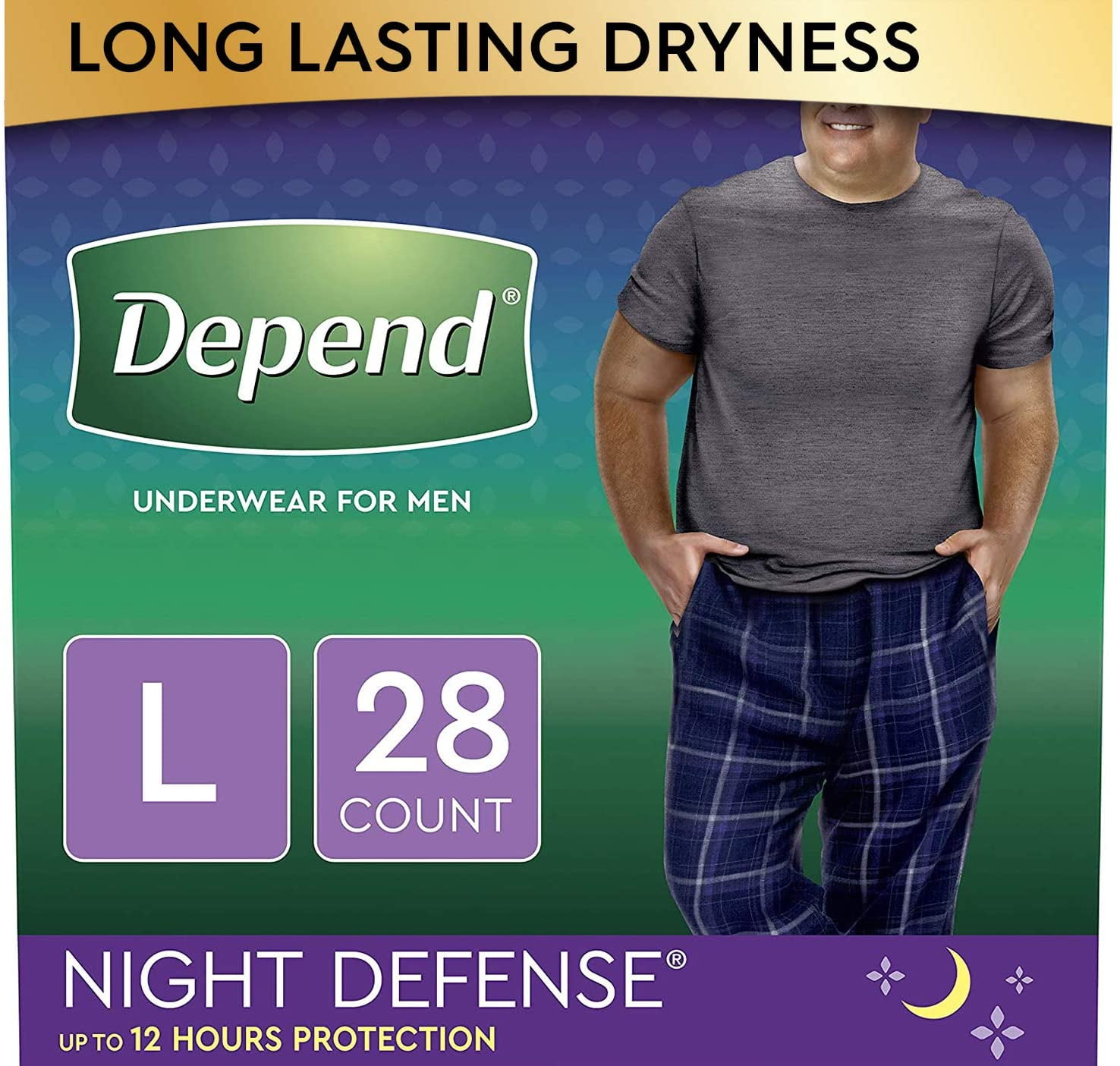 Depend Night Defense Adult Incontinence Underwear for Men, Overnight, L,  Grey, 14Ct 