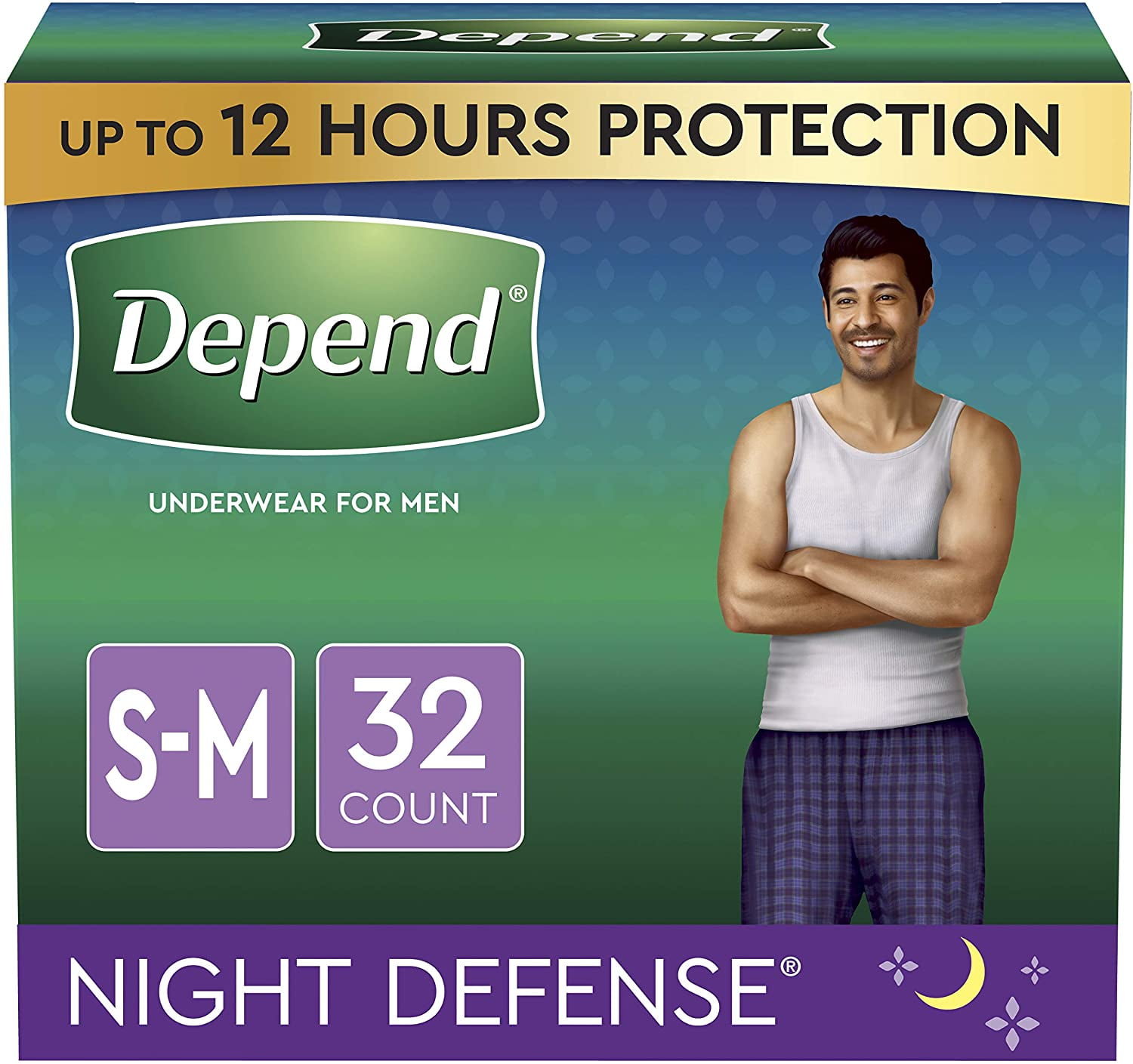 Depend Night Defense Incontinence Underwear for Men, Overnight, Disposable, Small/Medium, 32 Count (2 Packs of 16) (Packaging May Vary)