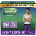 thumbnail image 1 of Depend Night Defense Incontinence Underwear for Men, Overnight, Disposable, Small/Medium, 32 Count (2 Packs of 16) (Packaging May Vary), 1 of 6