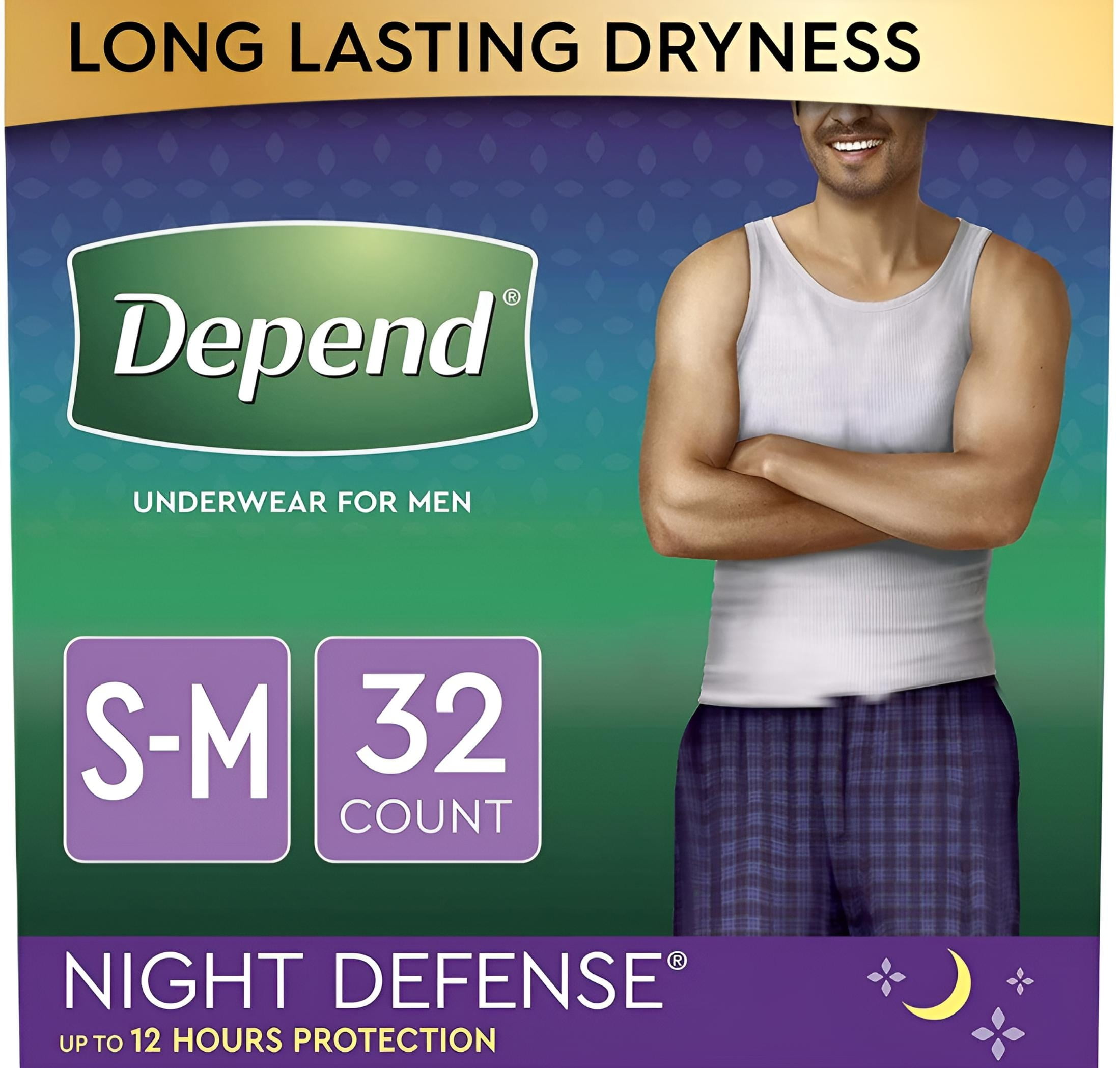 Depend Night Defense Incontinence Underwear for Men, Overnight, Disposable, Small/Medium, 32 Count (2 Packs of 16) (Packaging May Vary)