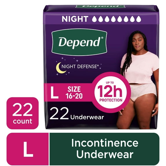 Depend Night Defense Incontinence Underwear for Women, Adult Diapers, L, 22 Count