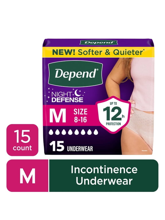 Night Defense Incontinence Underwear for Women, Adult Diapers, M (15 Count)