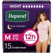 Depend Night Defense Incontinence Underwear for Women, Adult Diapers, M, 15 Count