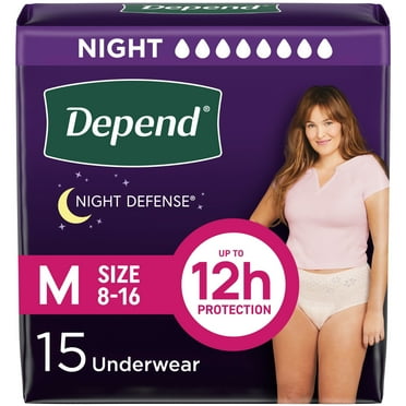 Depend Night Defense Incontinence Underwear for Women, Adult Diapers, M, 15 Count