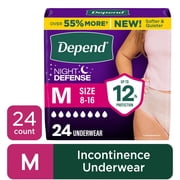 Depend Night Defense Incontinence Underwear for Women, Adult Diapers, M, 24 Count