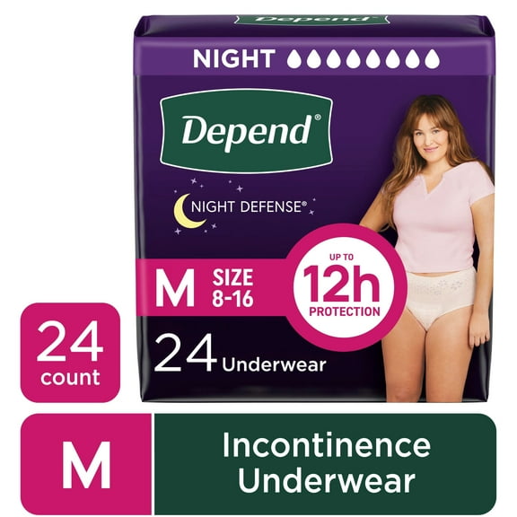 Depend Night Defense Incontinence Underwear for Women, Adult Diapers, M, 24 Count