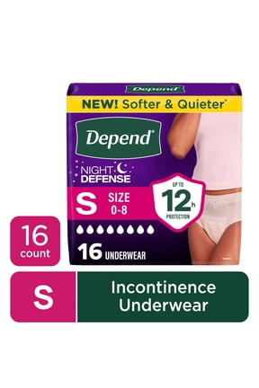 Night Defense Incontinence Underwear for Women, Adult Diapers, S, 16 Count
