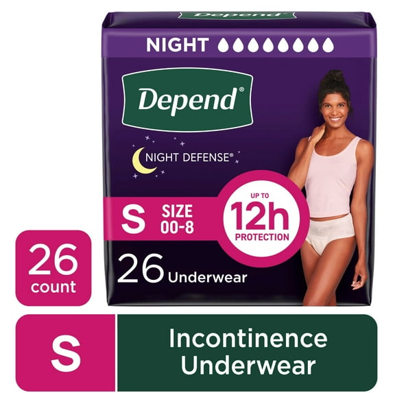 Depend Night Defense Incontinence Underwear for Women, Adult Diapers, S, 26 Count