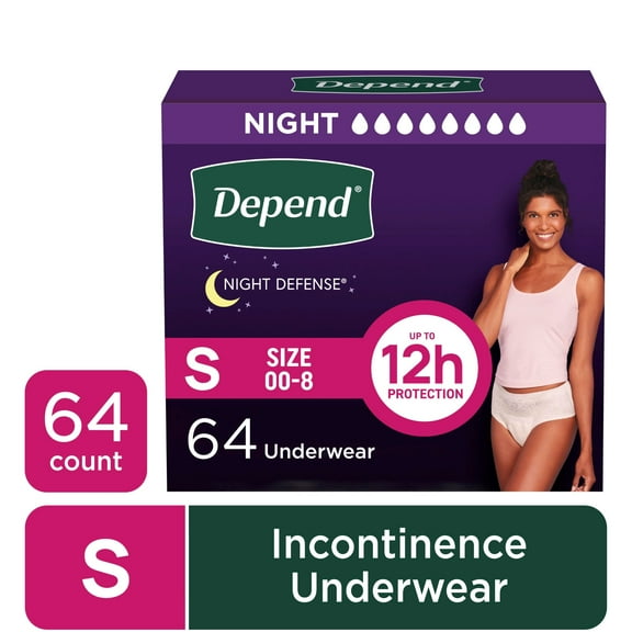 Depend Night Defense Incontinence Underwear for Women, Adult Diapers, S, 64 Count