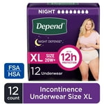 Depend Night Defense Adult Incontinence & Postpartum Bladder Leak Underwear for Women, Disposable, Overnight, Extra-Large, Blush, 12 Count, Packaging May Vary