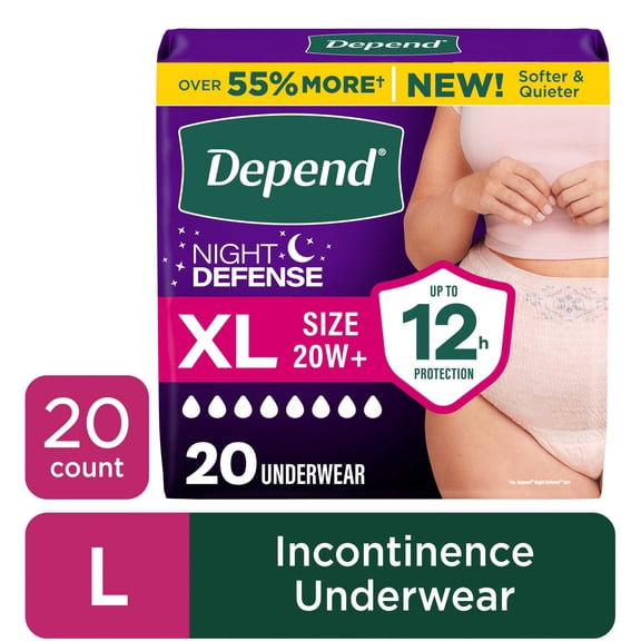 Depend Night Defense Incontinence Underwear for Women, Adult Diapers, XL, 20 Count