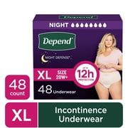 Depend Night Defense Incontinence Underwear for Women, Adult Diapers, XL, 48 Count
