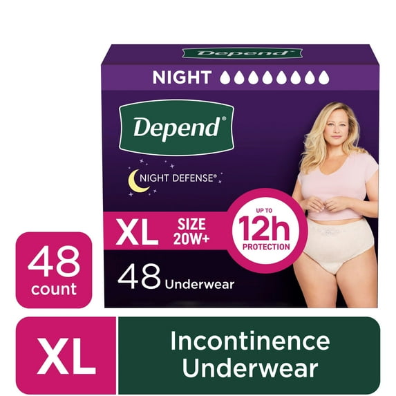Depend Night Defense Incontinence Underwear for Women, Adult Diapers, XL, 48 Count
