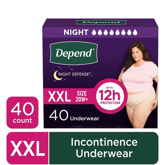 Depend Night Defense Incontinence Underwear for Women, Adult Diapers, XXL, 40 Count