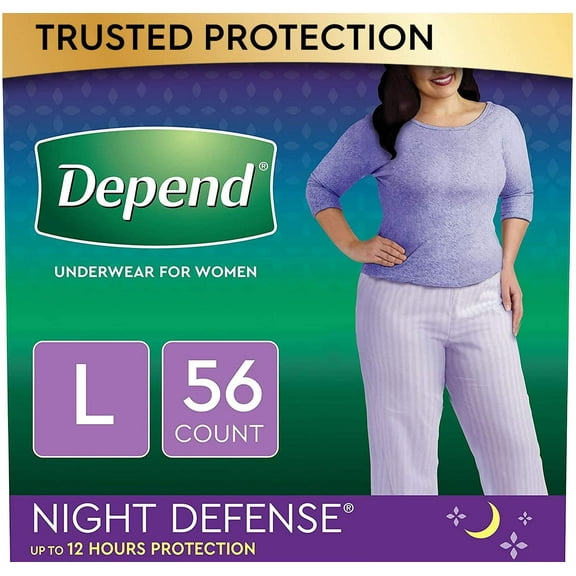 Depend Night Defense Incontinence Underwear for Women, Disposable, Overnight, Large, Blush, 56 Count (4 Packs of 14) (Packaging May Vary) (51702)